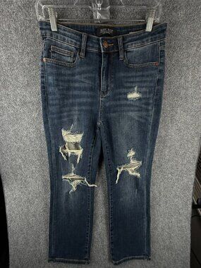 Judy Blue Straight Leg Jeans Women Blue Denim Size 7/28 Stretch Distressed